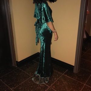 Green velvet flare sleeve maxi dress